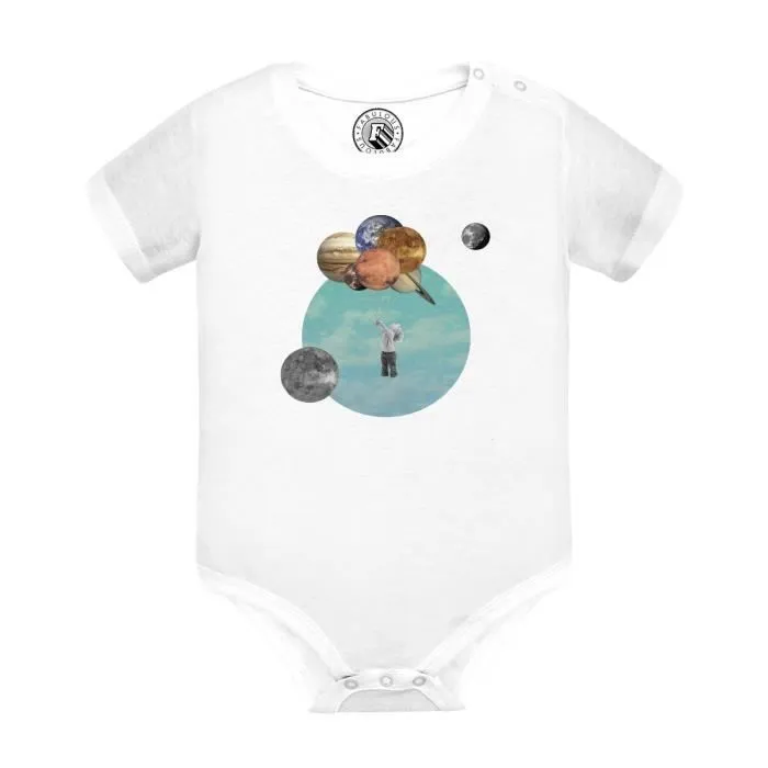 Body Bébé Manche Courte Blanc Planete Ballons Enfant Collage Art Surréalisme