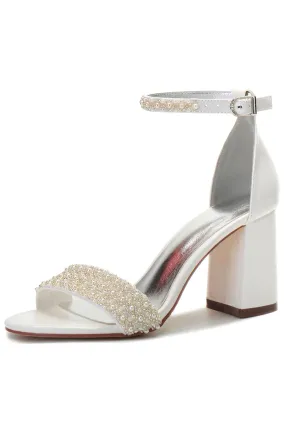 Chaussures de mariage à talon épais bride perlée