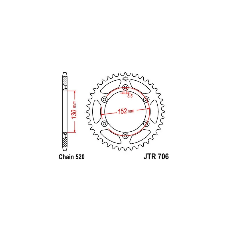 Couronne acier 48 dents JT Sprockets type 706 chaîne 520 Aprilia SXV550