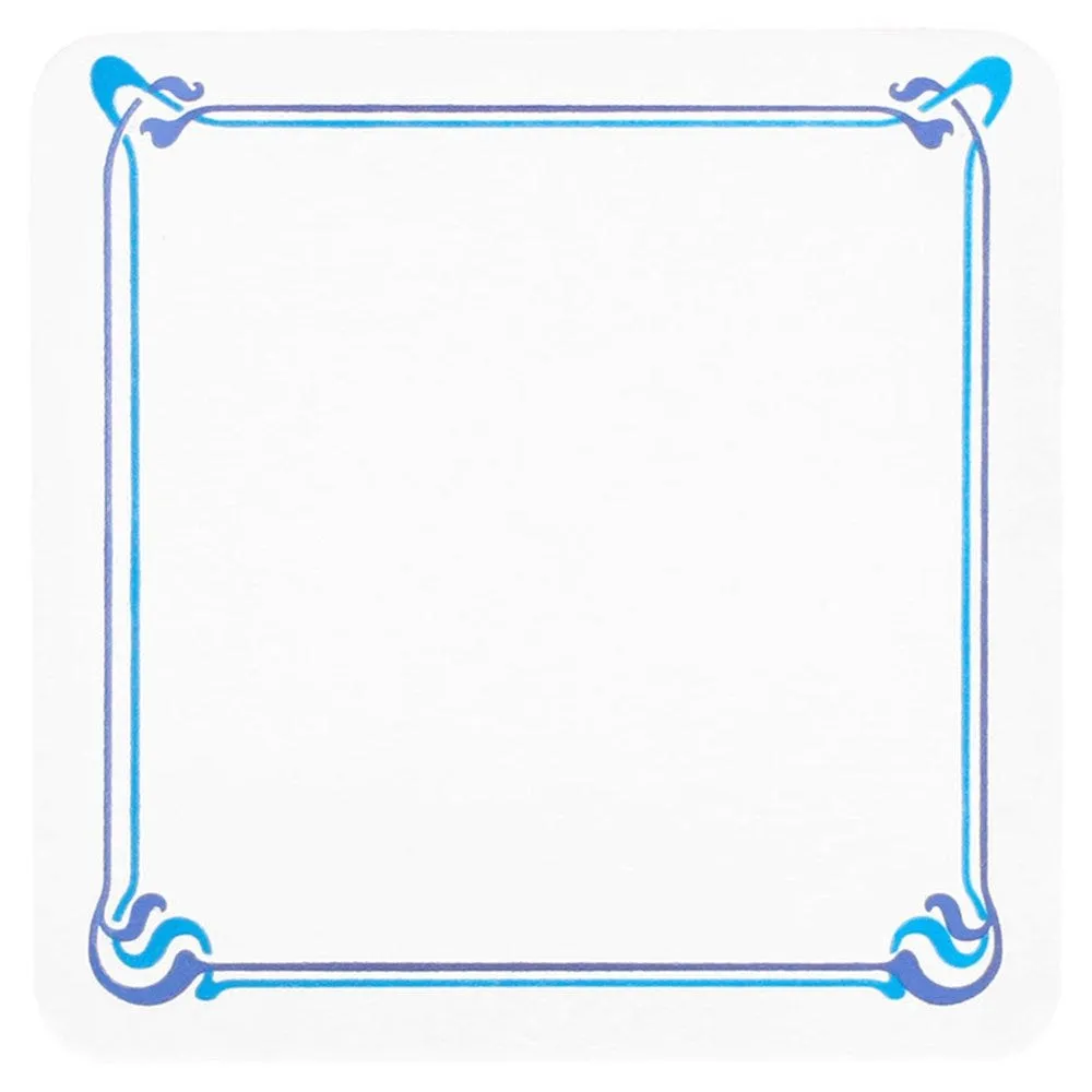Dessous de verre carton blanc Art nouveau motif bleu 8,5x8,5cm - par 6000