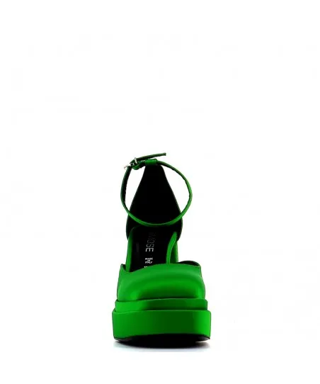 Escarpin Vera satin vert à talon carré