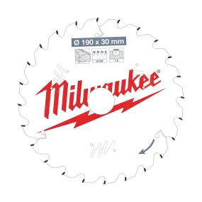 Lame Scie Circulaire Bois Milwaukee® - Ø 190X30 MM - 24 Dents
