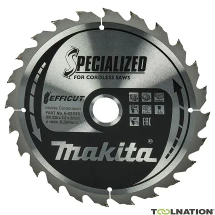 Makita Accessoires E-01915 Lame de scie circulaire Bois Efficut 235x30x2,2 24T 20°
