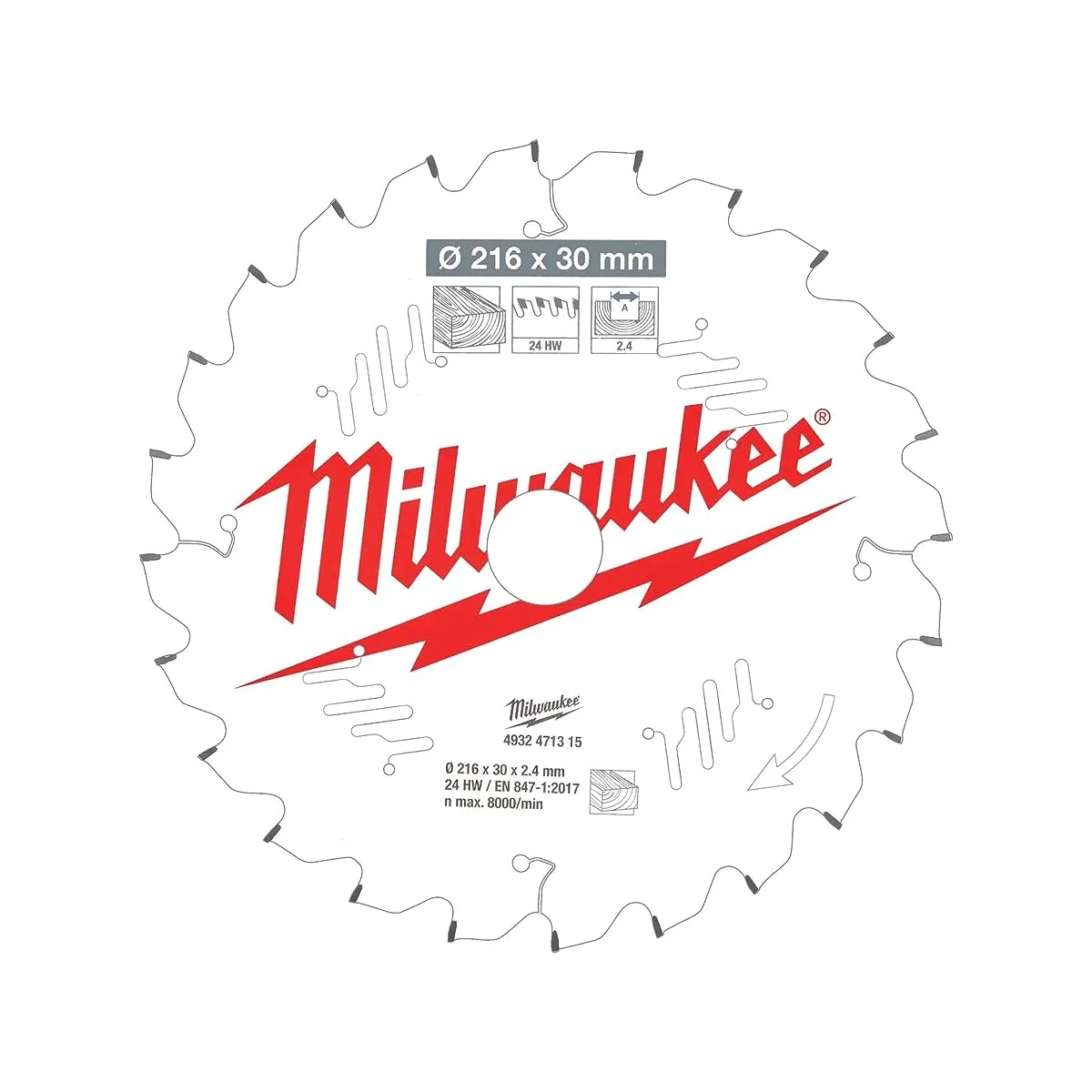Milwaukee Lame de scie circulaire Bois Ø216x30x24Dts (4932471315)