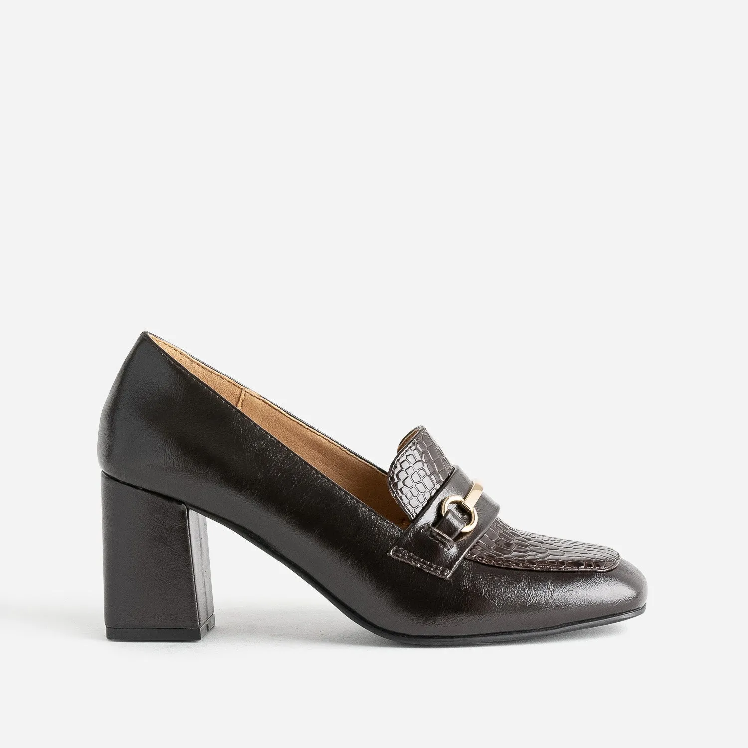 Mocassin à talon marron verni - Escarpins Femme | ERAM