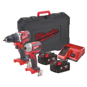 Pack 2 outils Perceuse + Visseuse MILWAUKEE M18 CBLPP2B-502C Compact Brushless Powerpack