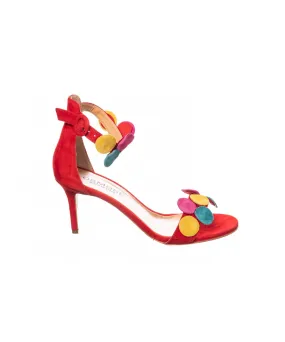 Sandale Azalé : Daim Rouge à Pastille Multicolor à Petit Talon