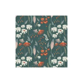 Tissu Art Gallery Fabrics collection Campsite motif fleurs et plumes fond vert