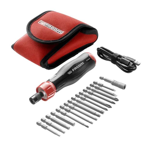 Tournevis assisté E-PROTWIST en étui avec 15 embouts
