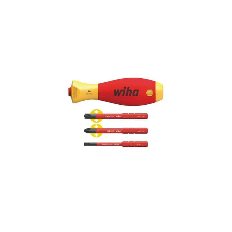Tournevis porte embout + 3 embouts slim isolés WIHA 43449